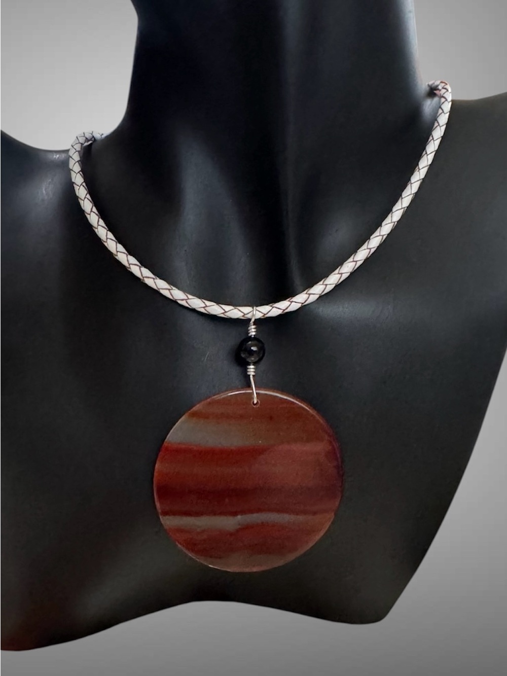 BRAIDED LEATHER AND ONYX NECKLACE